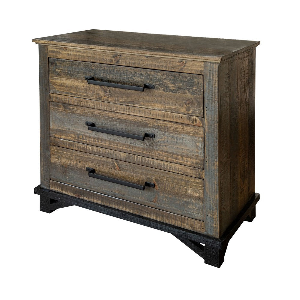 Lint 37 Inch Dresser Chest Pine Wood 3 Gliding Drawers Gray and Brown By Casagear Home BM306991