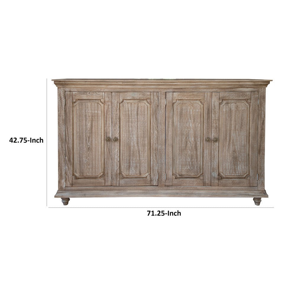 Son 71 Inch Console Sideboard Pine Wood 4 Doors Iron Handles Rich Brown By Casagear Home BM306996