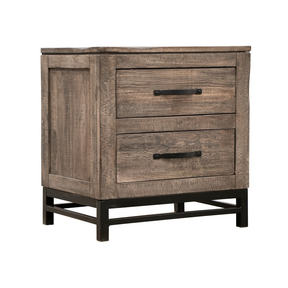 Piel 25 Inch Bedside Nightstand Mango and Pine Wood 2 Drawers Brown By Casagear Home BM307018