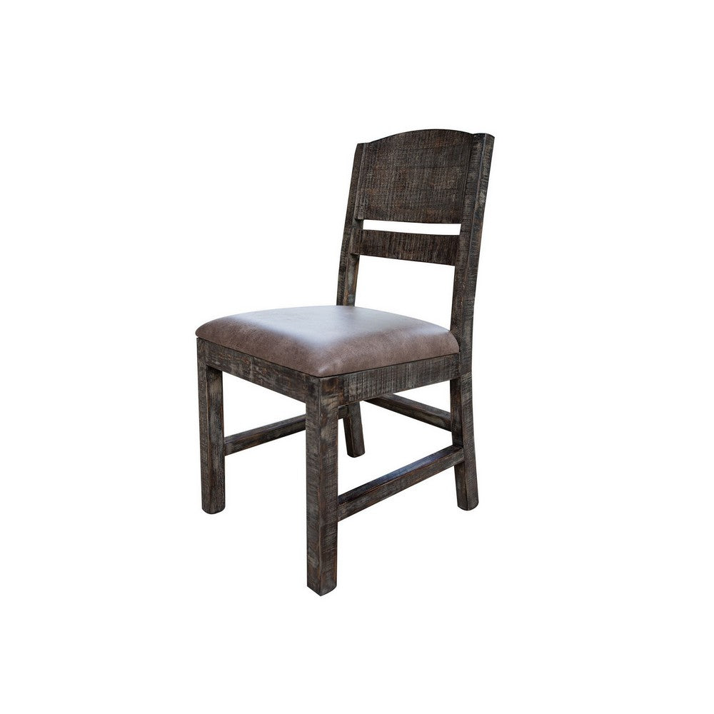 Noa 34 Inch Dining Chair, Solid Pine Wood, Panel Back, Distressed Brown By Casagear Home