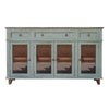 Rozy 70 Inch Console Sideboard Cabinet 4 Glass Doors Teal Blue Pine Wood By Casagear Home BM307047