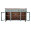 Rozy 70 Inch Console Sideboard Cabinet 4 Glass Doors Teal Blue Pine Wood By Casagear Home BM307047