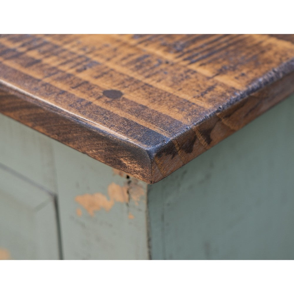 Rozy 70 Inch Console Sideboard Cabinet 4 Glass Doors Teal Blue Pine Wood By Casagear Home BM307047