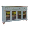 Rozy 70 Inch Console Sideboard Cabinet, 4 Glass Doors, Teal Blue Pine Wood By Casagear Home