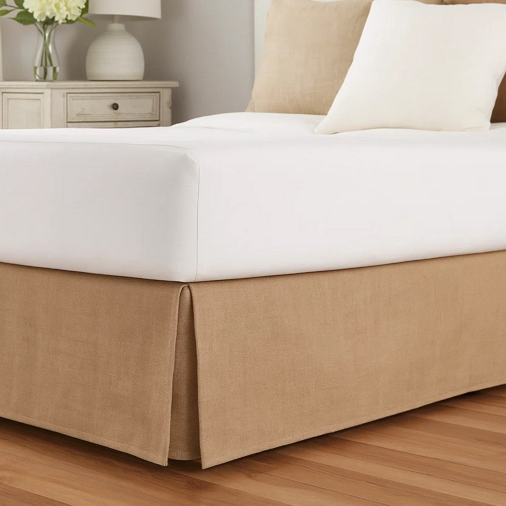 Kuma Queen Bed Skirt, Spilt Corners, Burlap Drop, Polyester Platform, Brown By Casagear Home