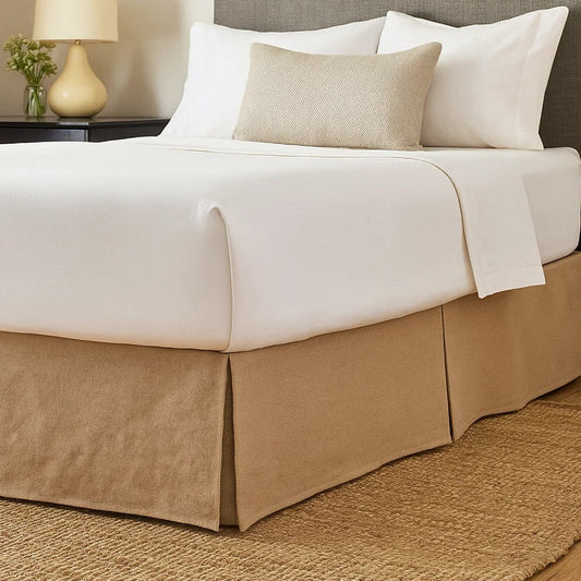 Kuma Queen Bed Skirt, Spilt Corners, Burlap Drop, Polyester Platform, Brown By Casagear Home