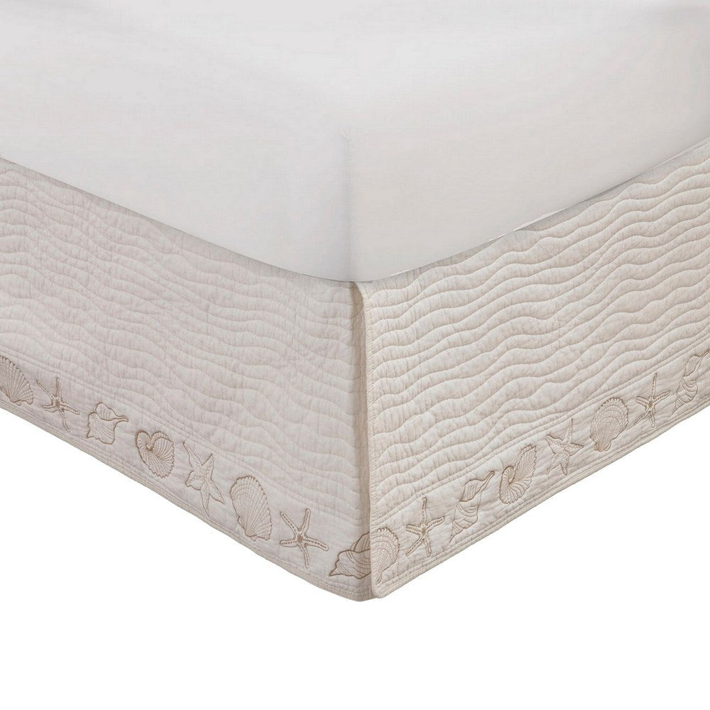 Sima Seashell Full Size Quilted Bed Skirt, Cotton Fill, Triple Layer, Ivory By Casagear Home