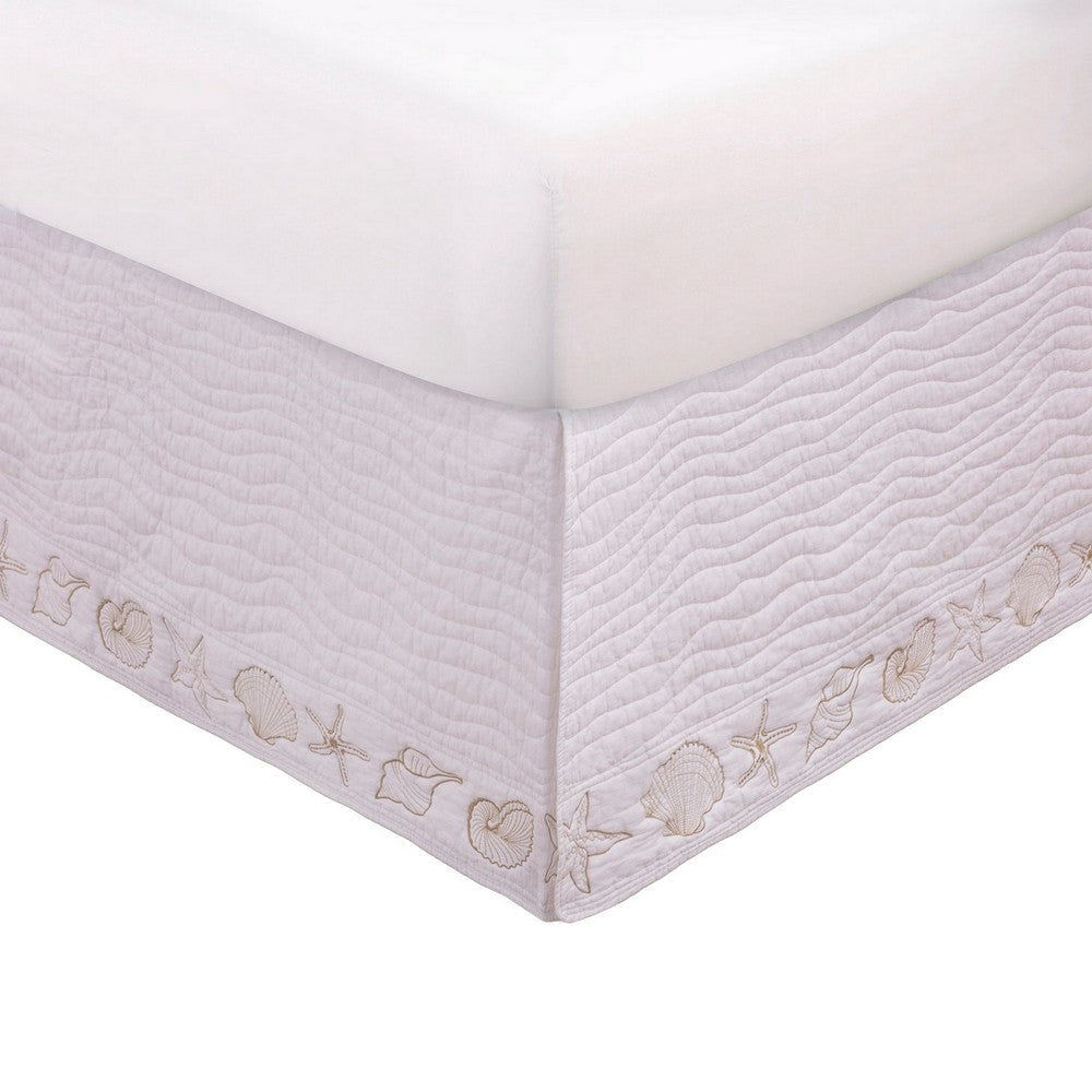 Sima Seashell Quilted Full Bed Skirt, Cotton Fill, Triple Layered, White By Casagear Home