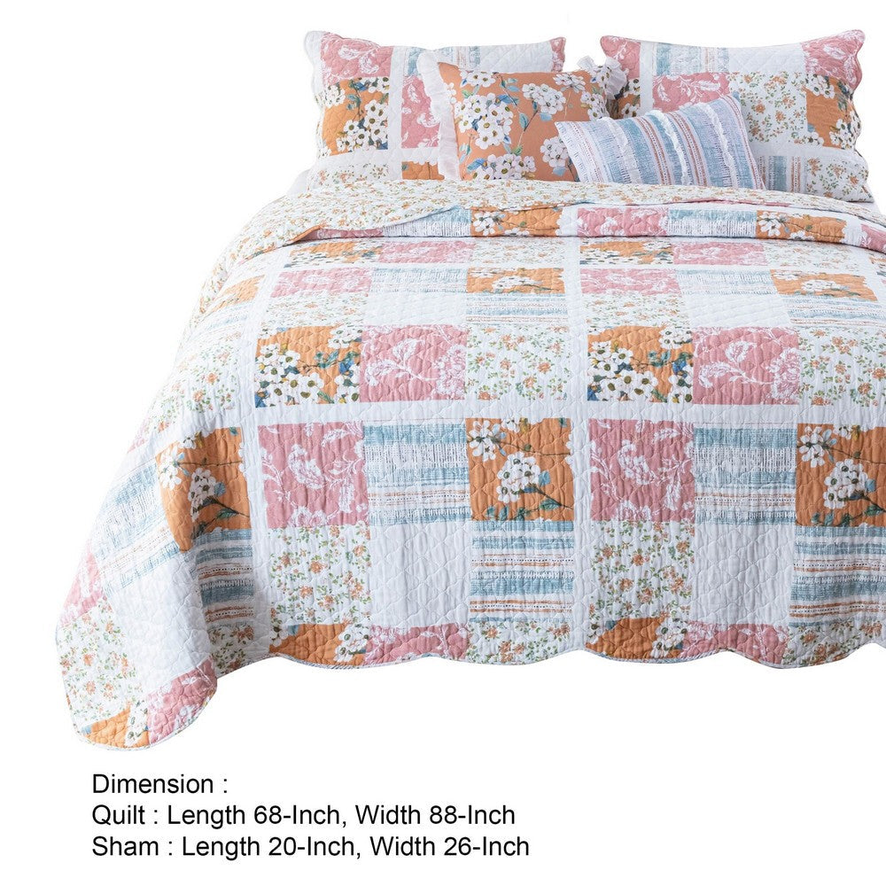 2pc Twin Quilt and Pillow Sham Set, Patchwork, Multicolor Floral, Stripes By Casagear Home