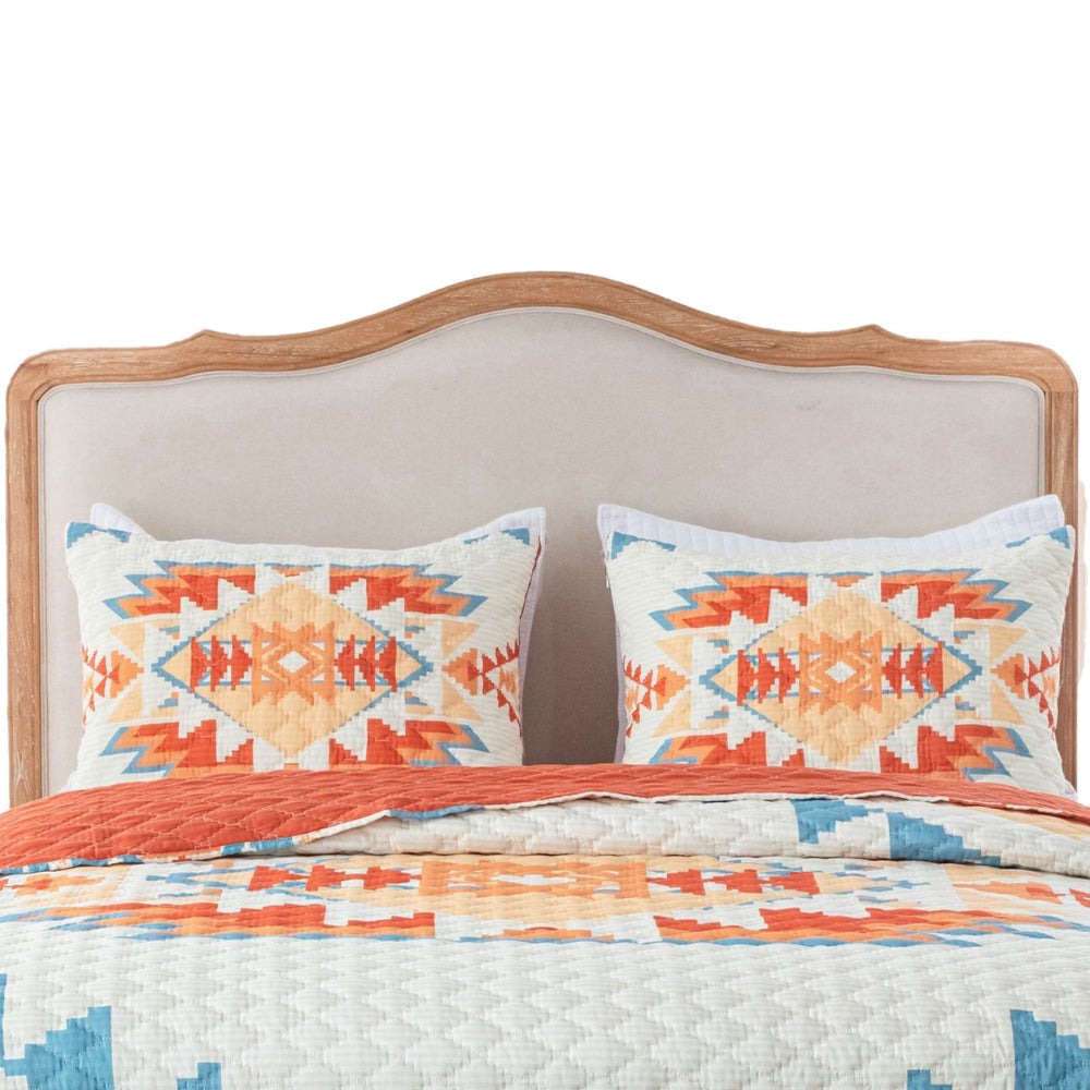 2pc Twin Quilt and Pillow Sham Set Geometric Motifs Multicolor Microfiber By Casagear Home BM307057