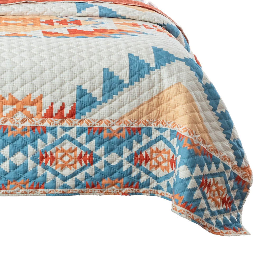 2pc Twin Quilt and Pillow Sham Set Geometric Motifs Multicolor Microfiber By Casagear Home BM307057