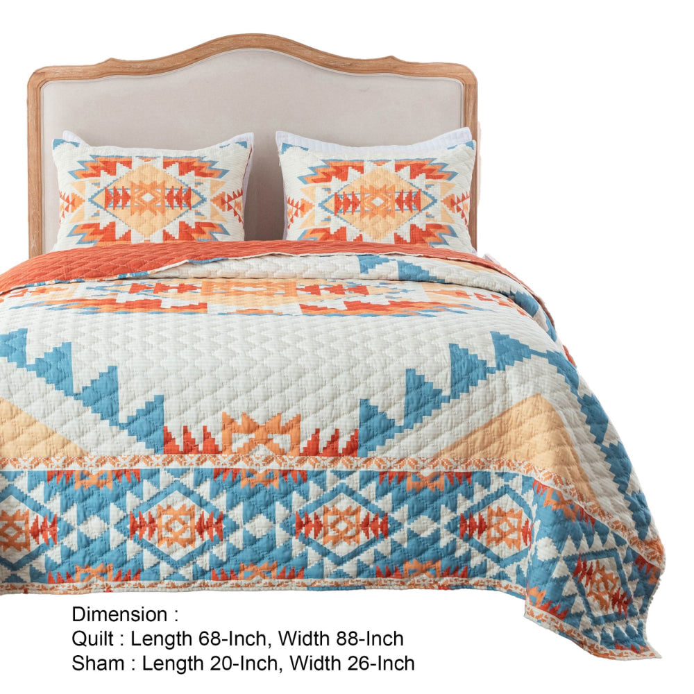 2pc Twin Quilt and Pillow Sham Set Geometric Motifs Multicolor Microfiber By Casagear Home BM307057