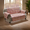 Kewa 103 Inch Quilted Loveseat Cover, Multicolor Border, Maroon Polyester By Casagear Home