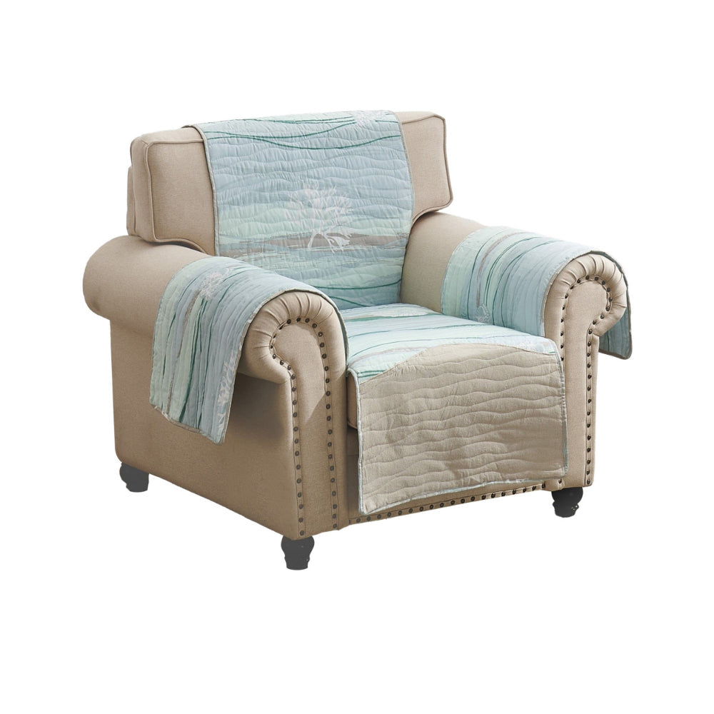 Niha 81 Inch Armchair Cover with Ocean Wave Print and Quilting Multicolor By Casagear Home BM307062