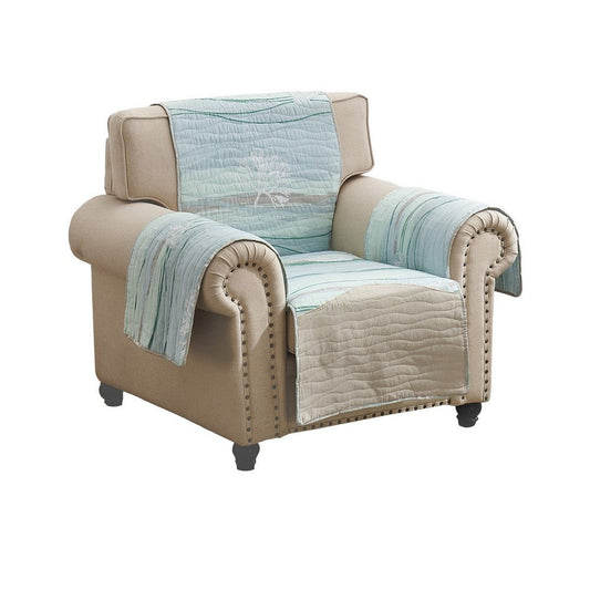 Niha 81 Inch Armchair Cover with Ocean Wave Print and Quilting, Multicolor By Casagear Home