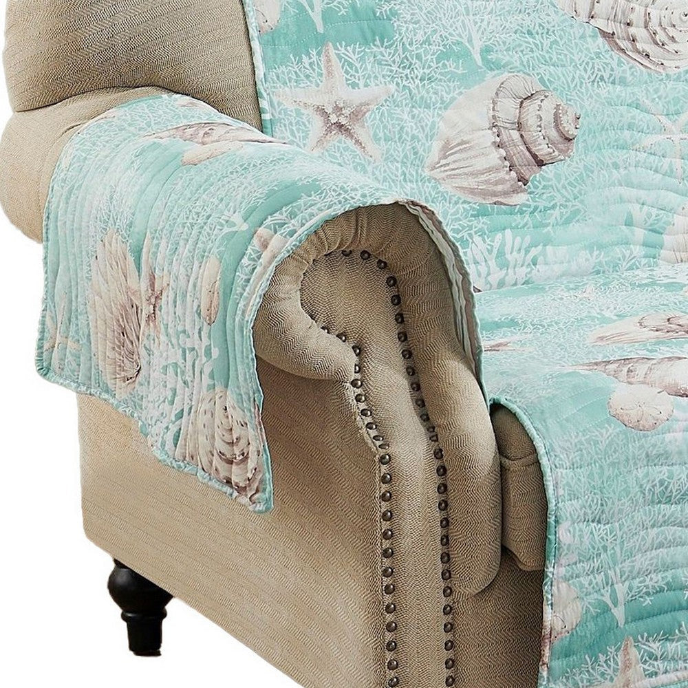 Logan 103 Inch Loveseat Cover Wave Quilt Shells Print Turquoise Polyester By Casagear Home BM307068