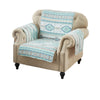 Linda 81 Inch Quilted Armchair Cover, Geometric Prints, Turquoise Polyester By Casagear Home