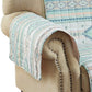 Linda 103 Inch Quilted Loveseat Cover, Geometric Print, Turquoise Polyester By Casagear Home