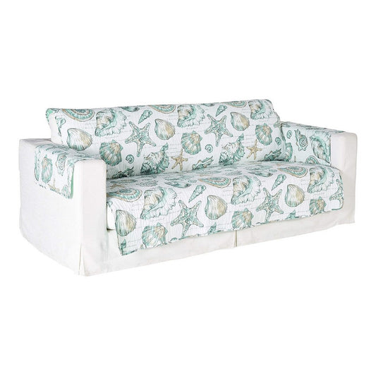 Jiye 127 Inch Wave Quilted Sofa Cover with Seashell Design, White Polyester By Casagear Home