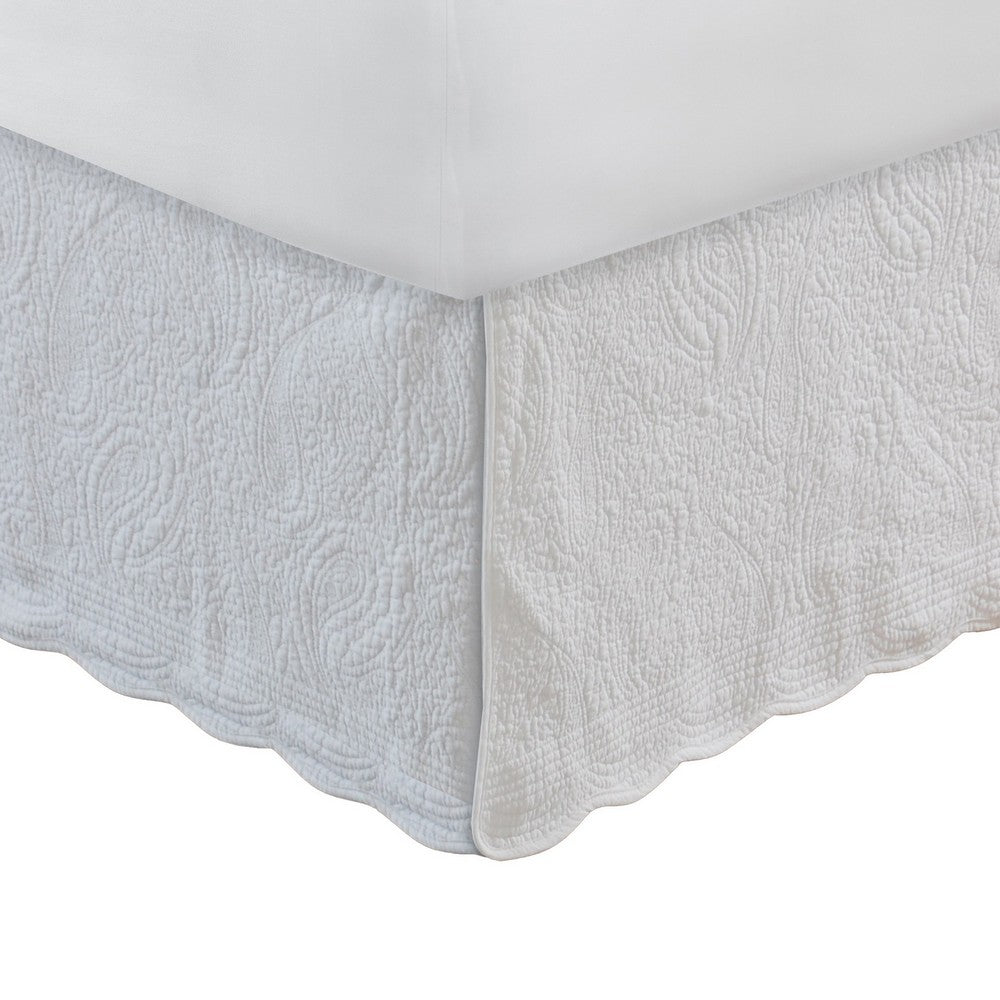 Muka Paisley Quilted Full Bed Skirt, Cotton Drop, Polyester Platform, White By Casagear Home
