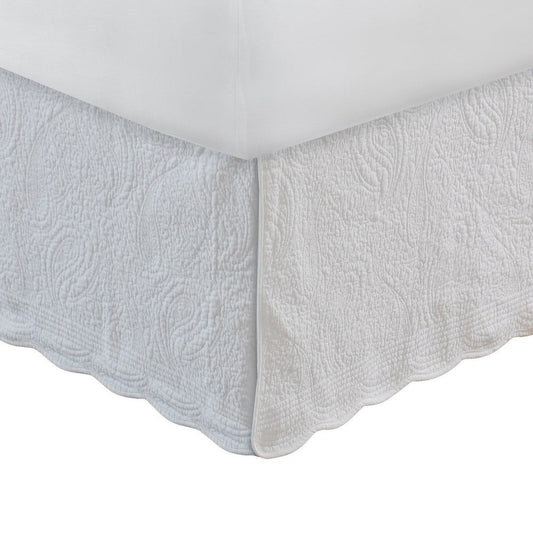 Muka Paisley Quilted Full Bed Skirt, Cotton Drop, Polyester Platform, White By Casagear Home