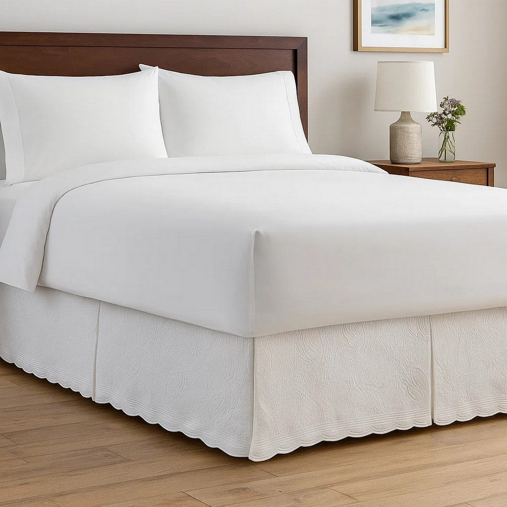 Muka Paisley Quilted Full Bed Skirt, Cotton Drop, Polyester Platform, White By Casagear Home