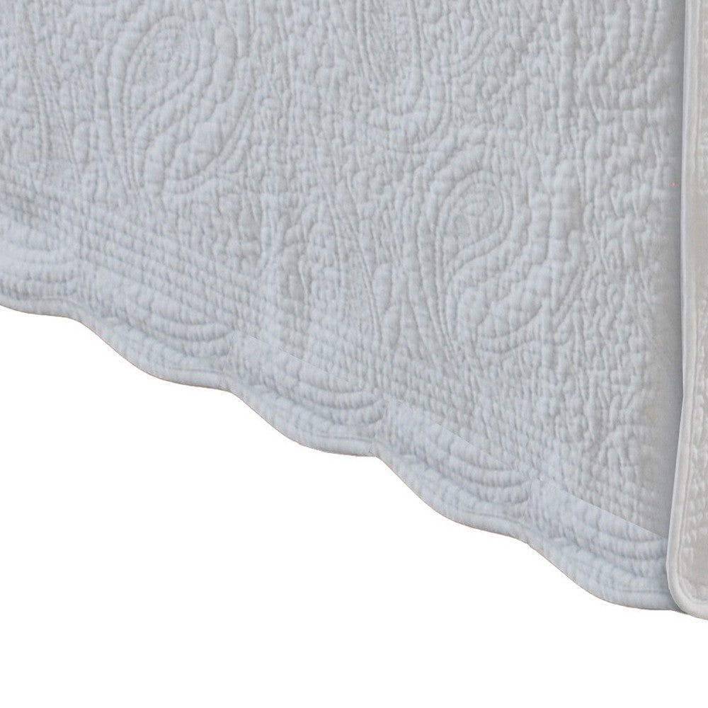 Muka Paisley Quilted King Bed Skirt, Cotton Drop, Polyester Platform, Ivory By Casagear Home