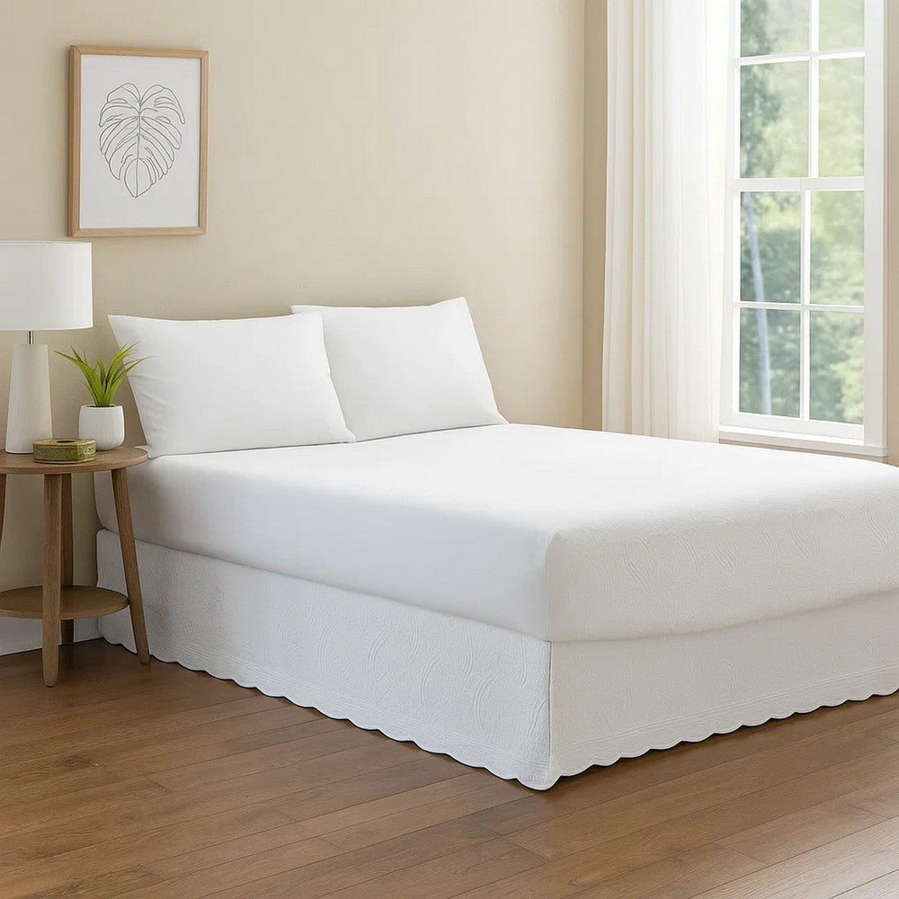 Muka Paisley Quilted King Bed Skirt, Cotton Drop, Polyester Platform, Ivory By Casagear Home
