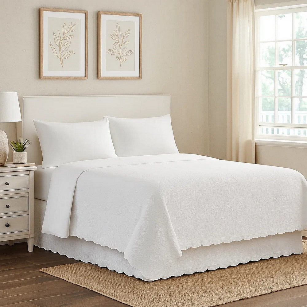 Muka Paisley Quilted King Bed Skirt, Cotton Drop, Polyester Platform, Ivory By Casagear Home