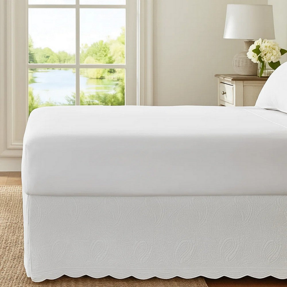 Muka Paisley Quilted Queen Bed Skirt, Cotton Drop, Ivory Polyester Platform By Casagear Home