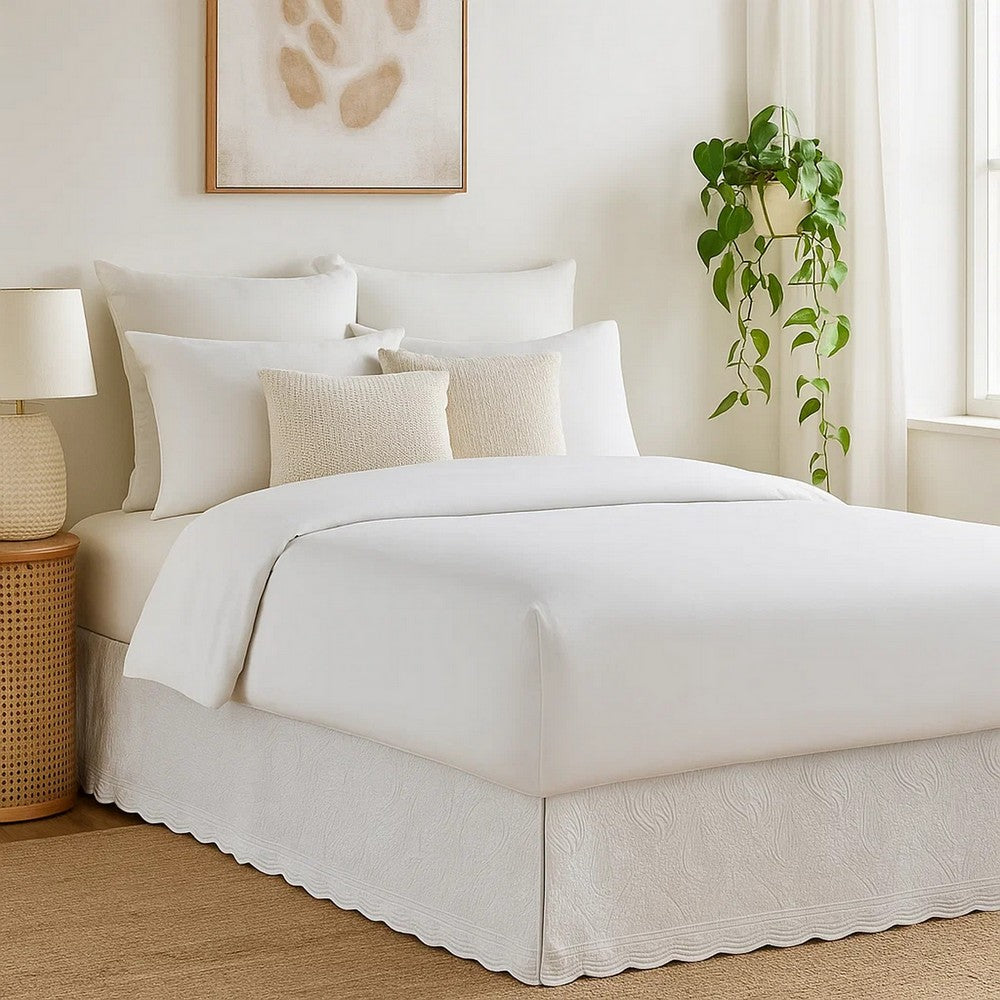 Muka Paisley Quilted Queen Bed Skirt, Cotton Drop, Ivory Polyester Platform By Casagear Home