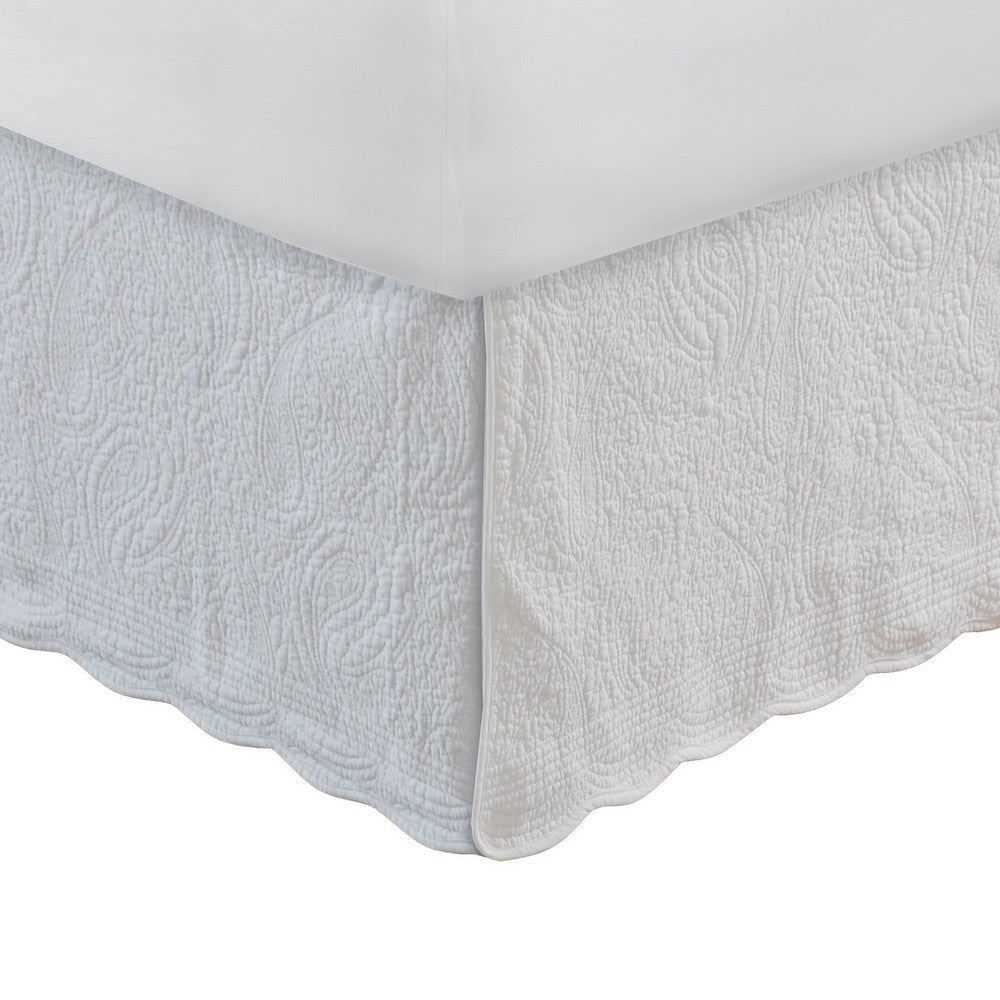 Muka Paisley Quilted Queen Bed Skirt, Cotton Drop, Ivory Polyester Platform By Casagear Home