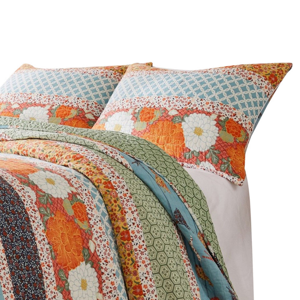 2pc Twin Quilt and Pillow Sham Set Floral and Songbirds Prints Multicolor By Casagear Home BM307092