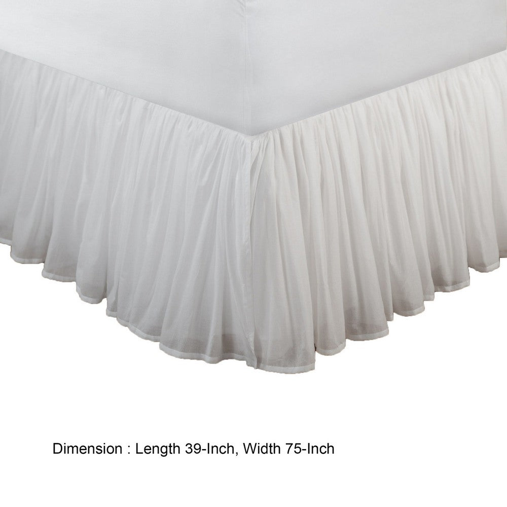 Twin Bed Skirt, Polyester Platform, Cotton Voile Drop, Ruffled Edge, White  By Casagear Home