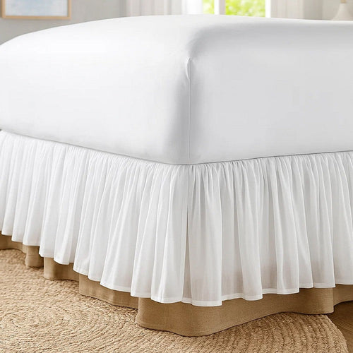 Twin Bed Skirt, Polyester Platform, Cotton Voile Drop, Ruffled Edge, White  By Casagear Home