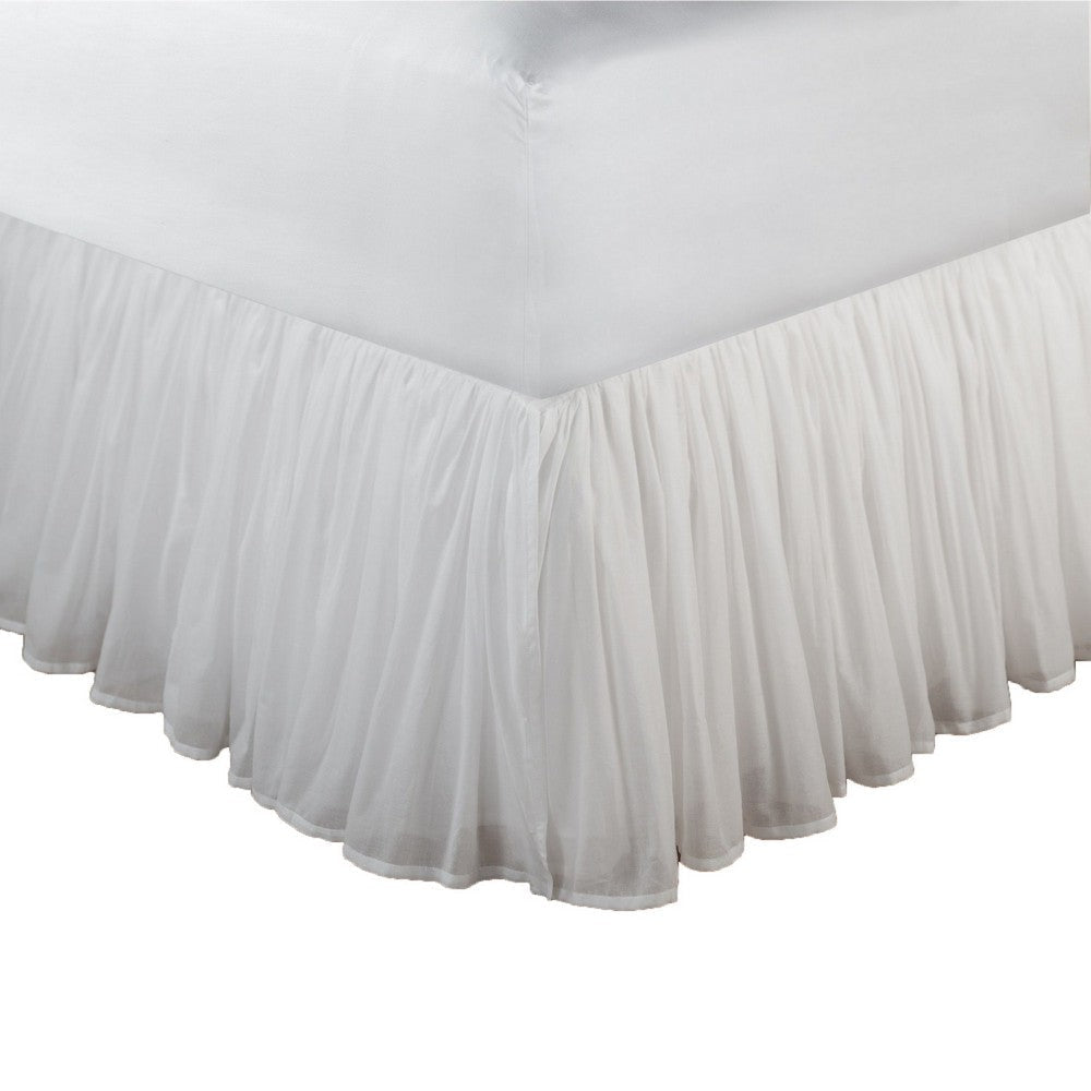 Twin Bed Skirt, Polyester Platform, Cotton Voile Drop, Ruffled Edge, White  By Casagear Home