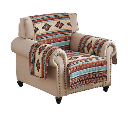Linda 81 Inch Armchair Cover, Polyester Fill, Geometric Motifs, Clay Brown By Casagear Home