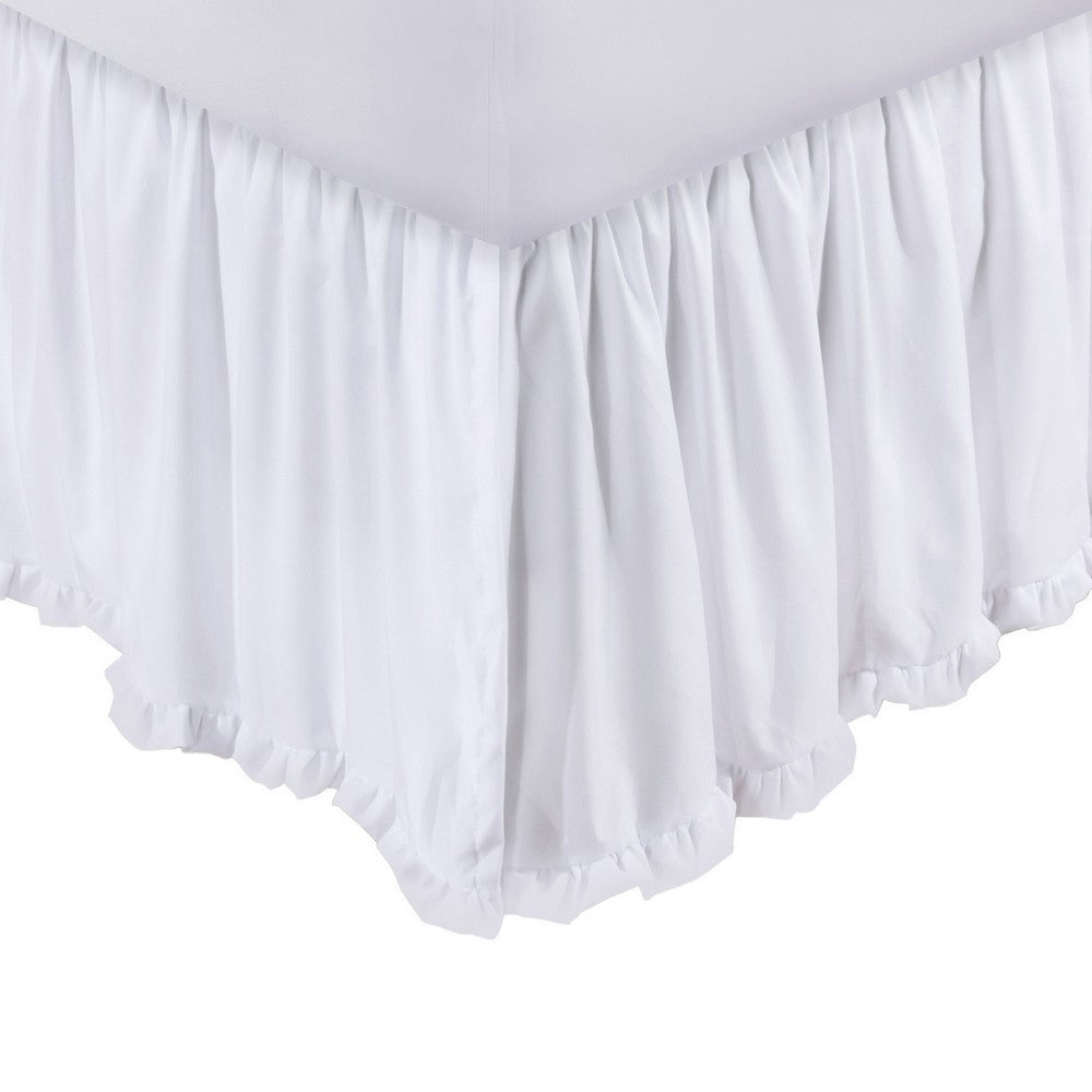 Mora King Bed Skirt, Polyester Platform, Split Corners, Ruffle Edge, White  By Casagear Home