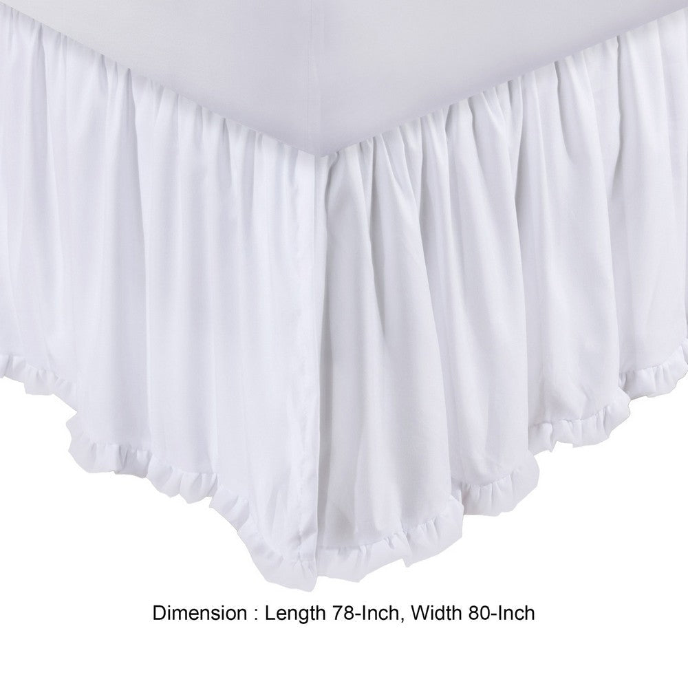 Mora King Bed Skirt, Polyester Platform, Split Corners, Ruffle Edge, White  By Casagear Home