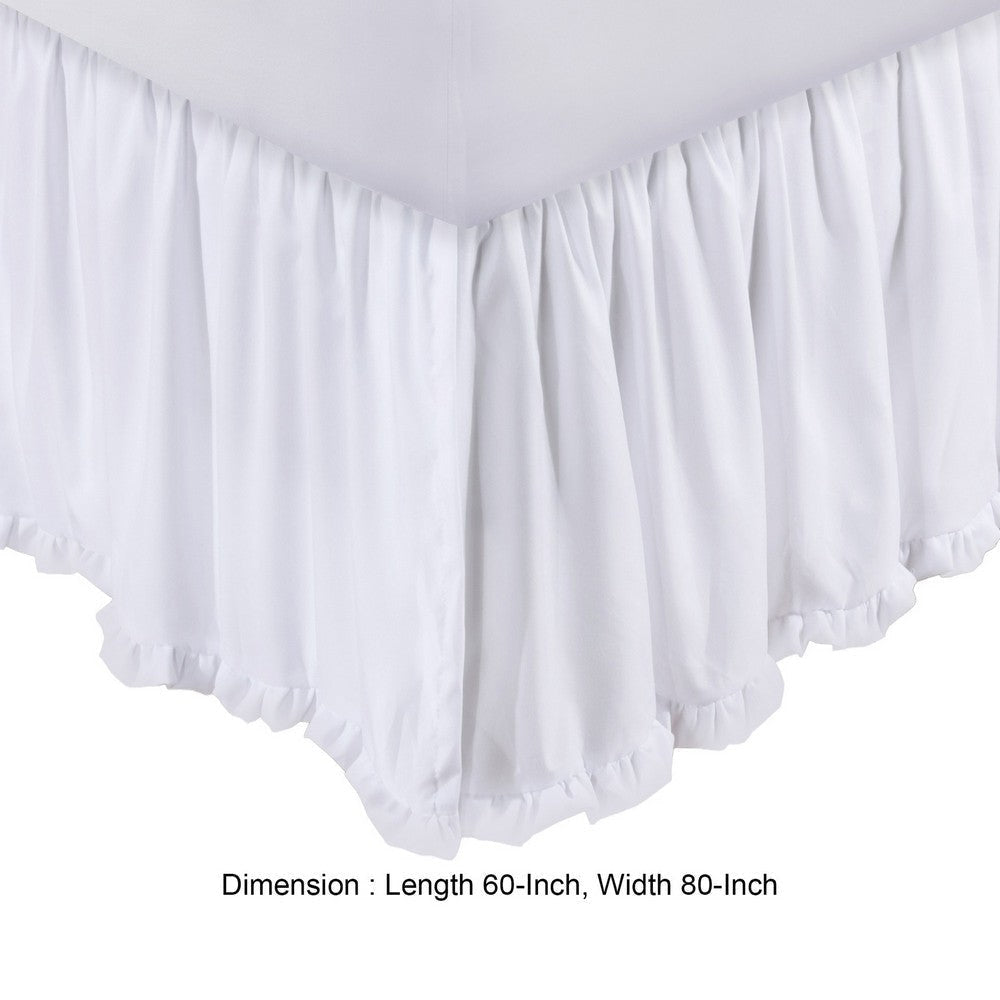 Mora Queen Bed Skirt Polyester Platform Ruffle Edge Split Corners White By Casagear Home BM307100