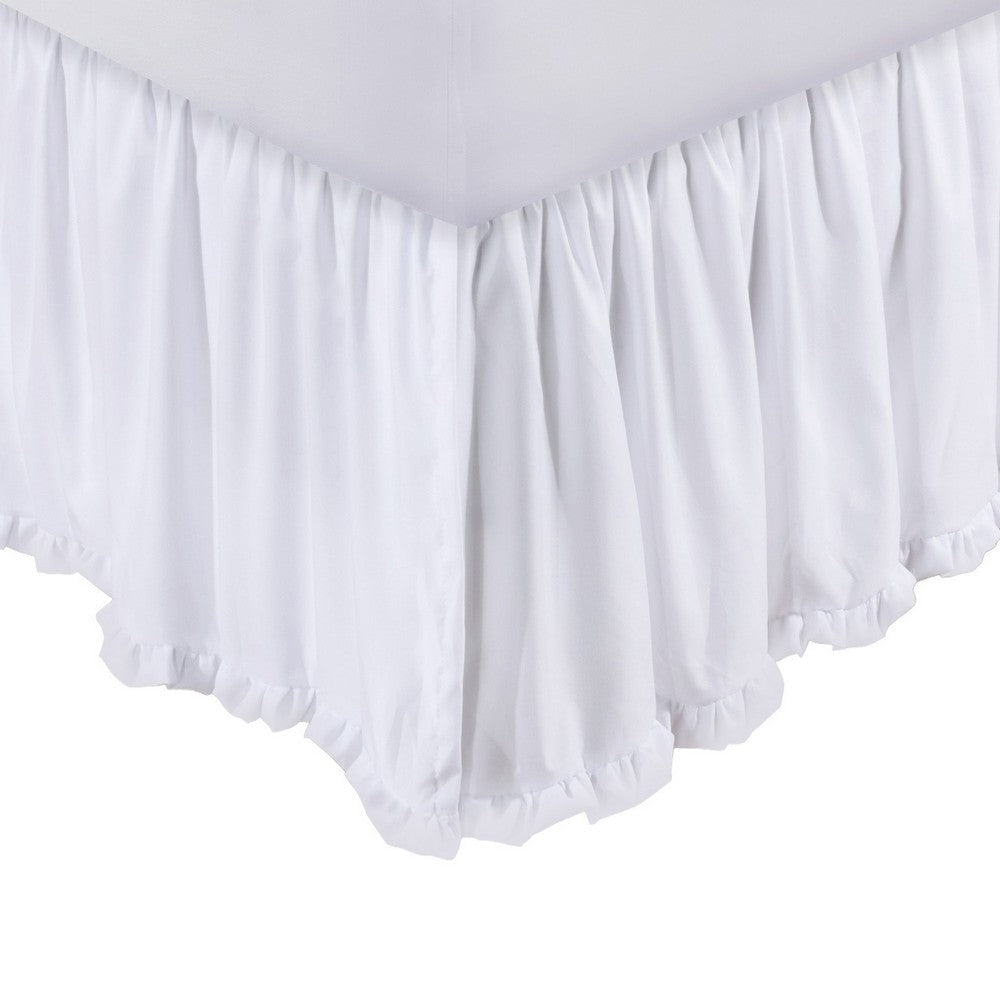 Mora Twin Bed Skirt, Polyester Platform, Split Corners, Ruffle Edge, White  By Casagear Home