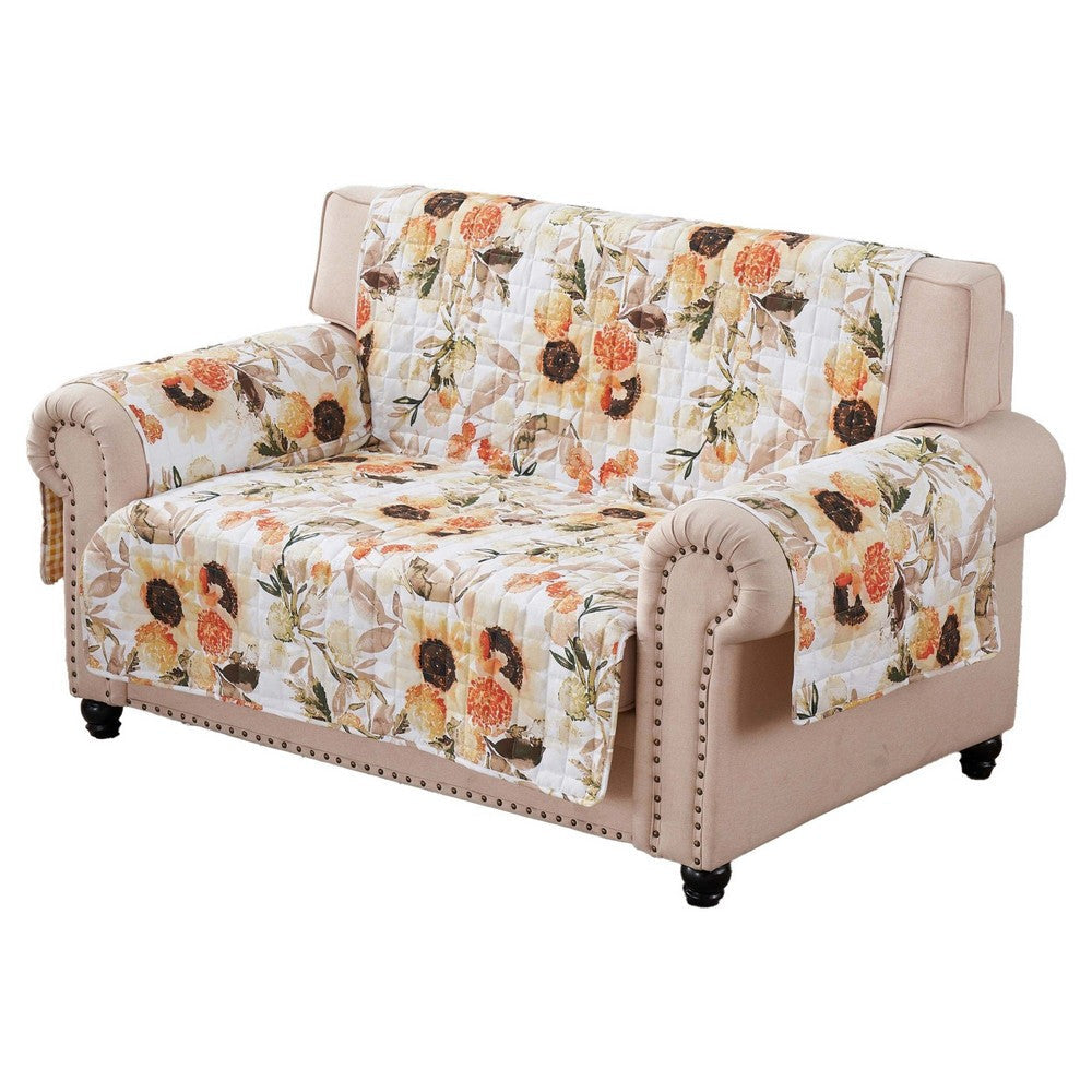 Kelsa 103 Inch Loveseat Cover Polyester Fill Watercolor Sunflowers Gold By Casagear Home BM307103