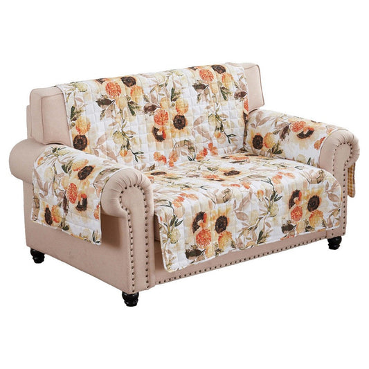 Kelsa 103 Inch Loveseat Cover, Polyester Fill, Watercolor Sunflowers, Gold By Casagear Home