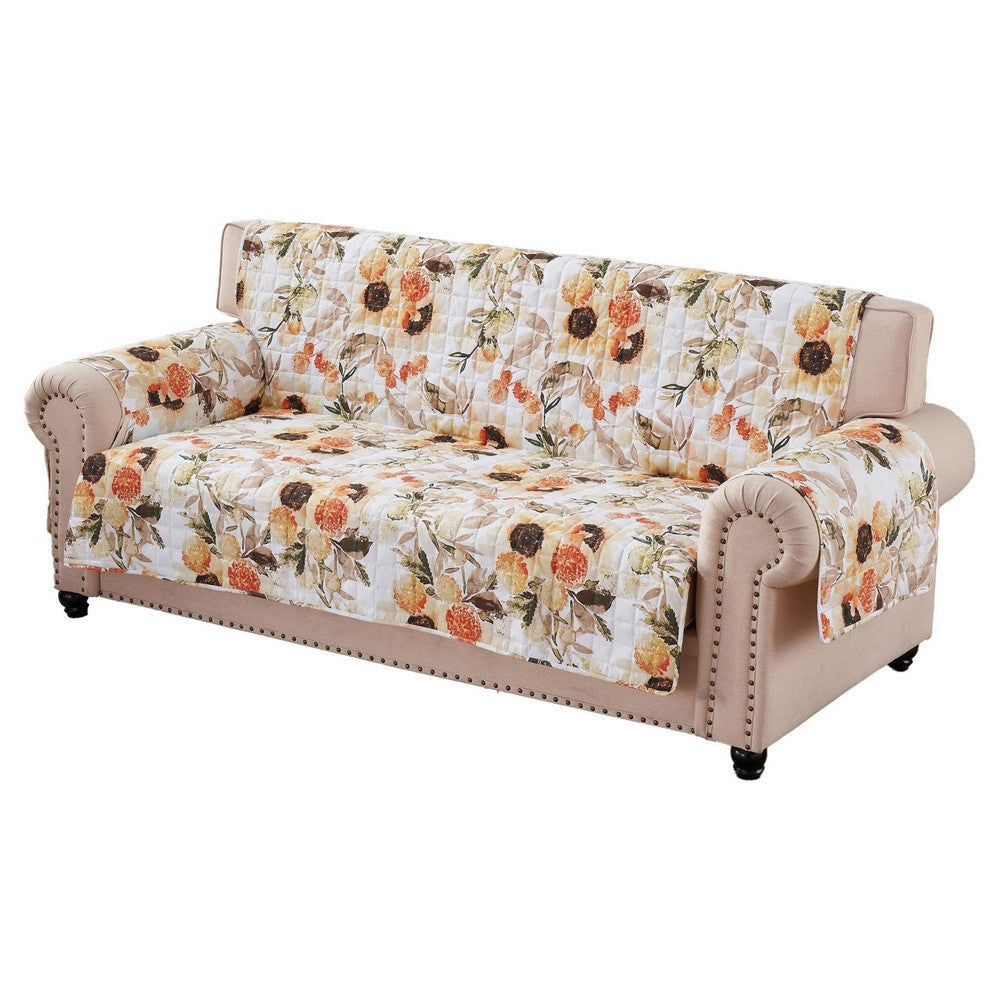 Kelsa 127 Inch Sofa Cover with Polyester Fill, Watercolor Sunflowers, Gold By Casagear Home