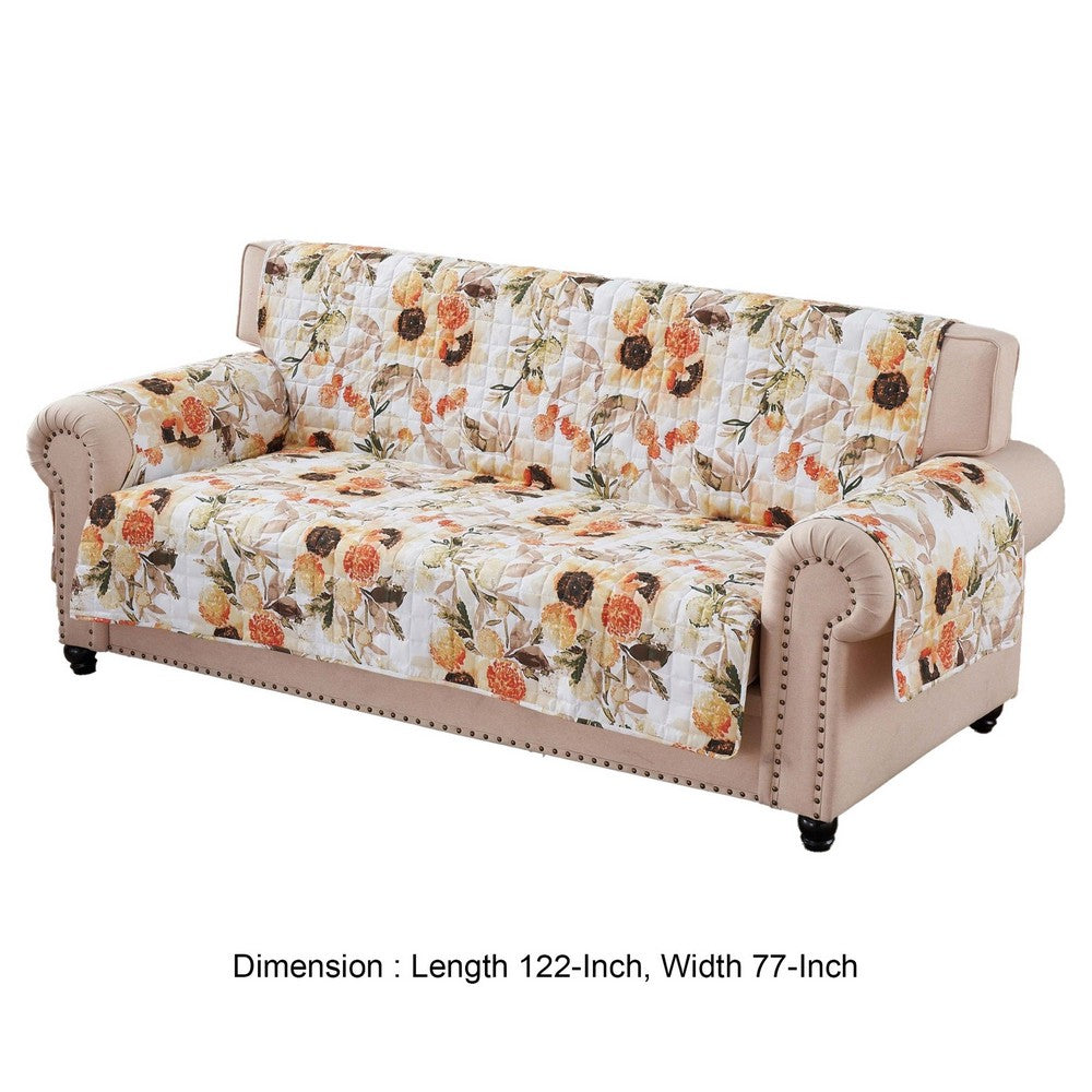 Kelsa 127 Inch Sofa Cover with Polyester Fill, Watercolor Sunflowers, Gold By Casagear Home