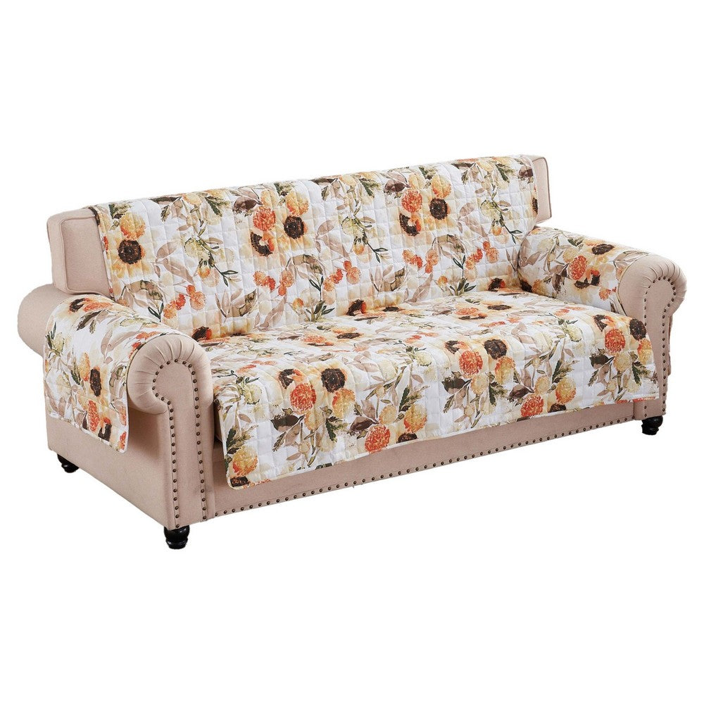 Kelsa 127 Inch Sofa Cover with Polyester Fill, Watercolor Sunflowers, Gold By Casagear Home