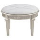 Nive 24 Inch Oval Vanity Stool, Ivory Chenille, Encrusted Faux Diamond  By Casagear Home