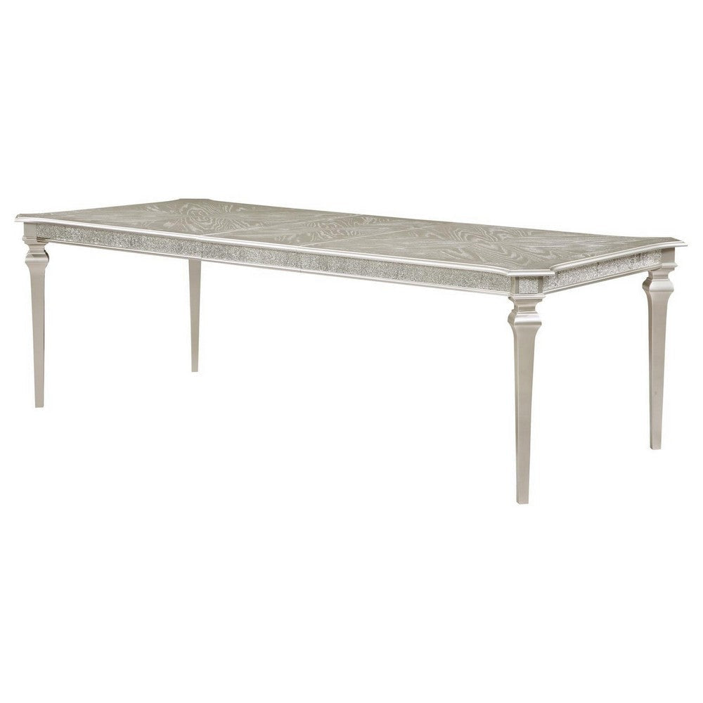 Nive 78- 96 Inch Dining Table with Extension Leaf Faux Diamond Inlay Silver By Casagear Home BM307114