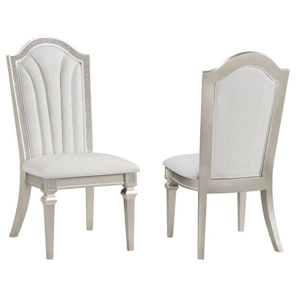 Nive 20 Inch Set of 2 Dining Chairs Tall Arch Back Silver Ivory Chenille By Casagear Home BM307115