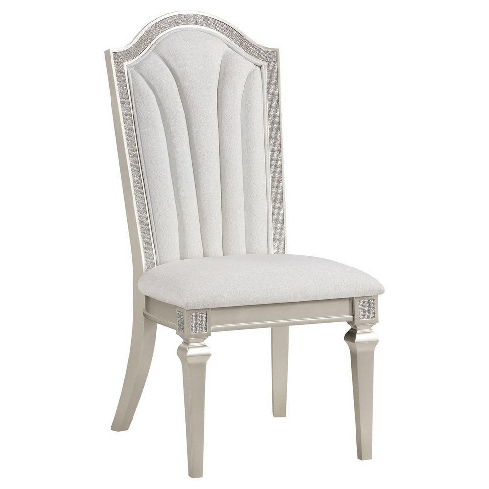 Nive 20 Inch Set of 2 Dining Chairs Tall Arch Back Silver Ivory Chenille By Casagear Home BM307115